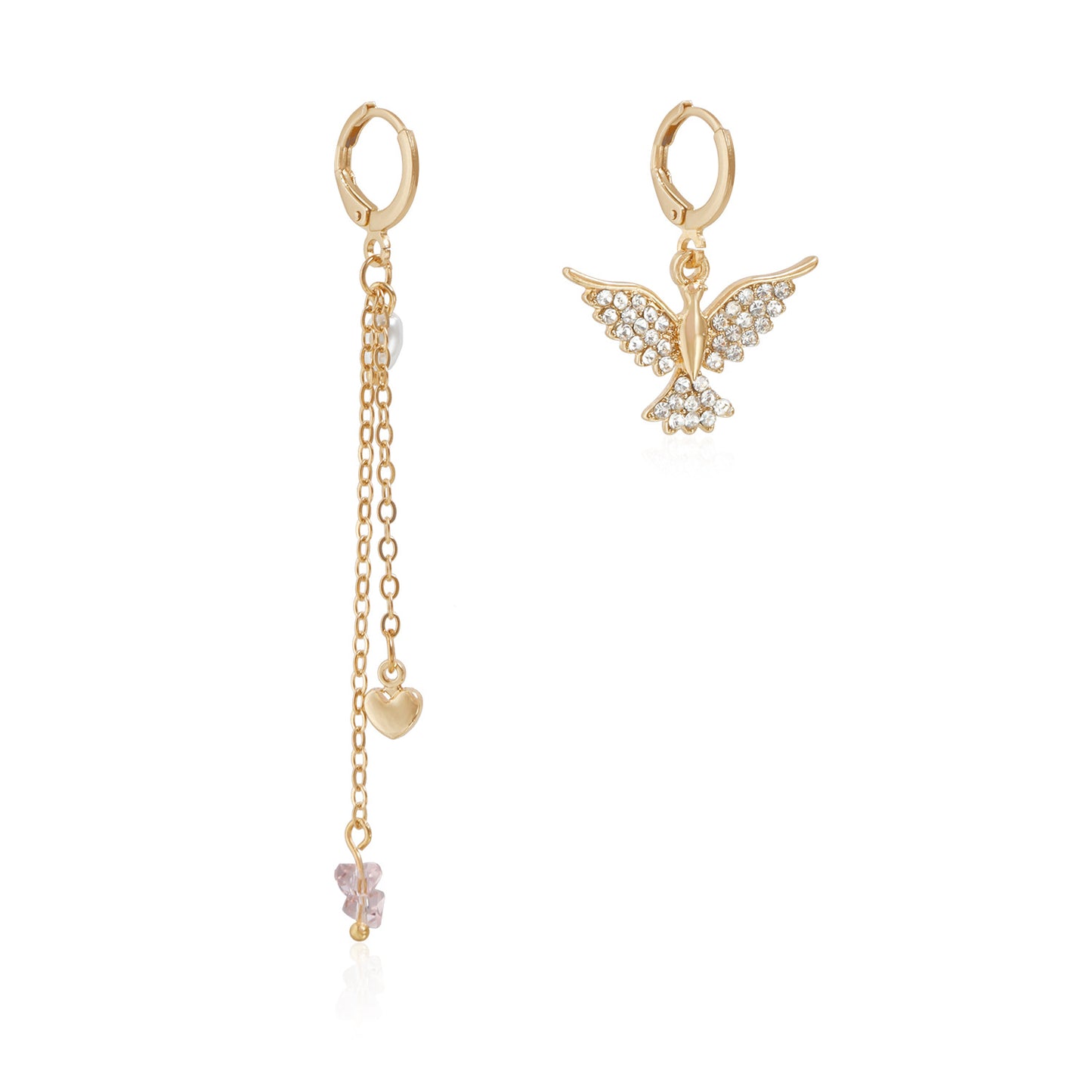 Fashion Rhinestone Crystal Pearl Wing Geometric Alloy Plated Tassel Necklace for Women