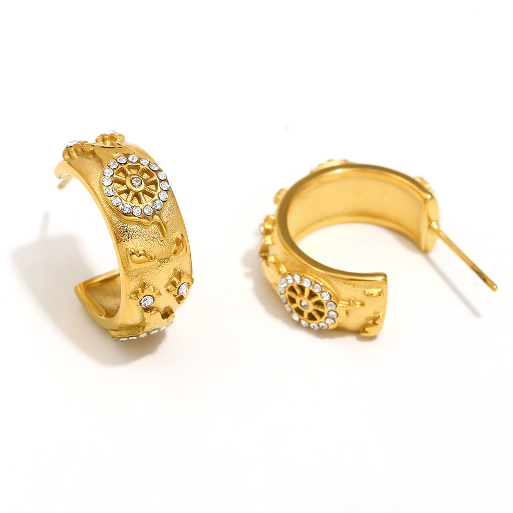 Elegant Geometric 18K Gold Plated Stainless Steel Ring Bracelet Earring Set for Women