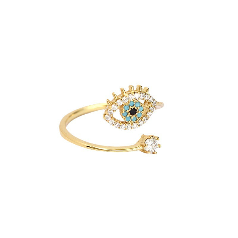 Anello regolabile aperto con placcatura in oro a forma di occhio di demone, in argento sterling 925, per dito indice, stile minimalista