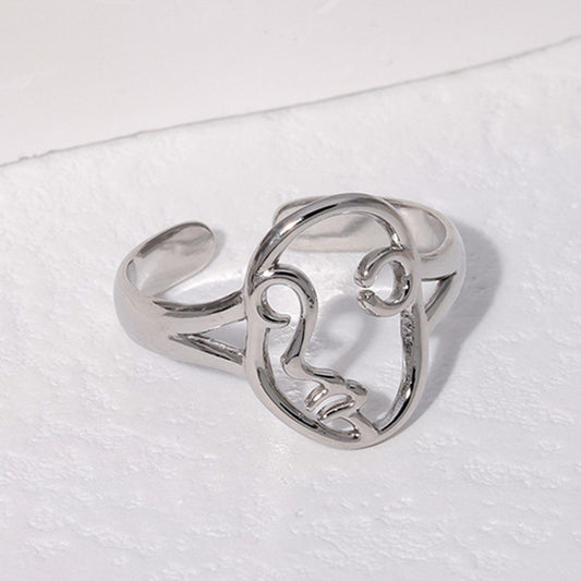 Anillo de Acero de Titanio Ajustable con Cara Abstracta y Diseño Hueco, Anillo Minimalista de Acero Inoxidable para el Dedo Índice para Mujeres
