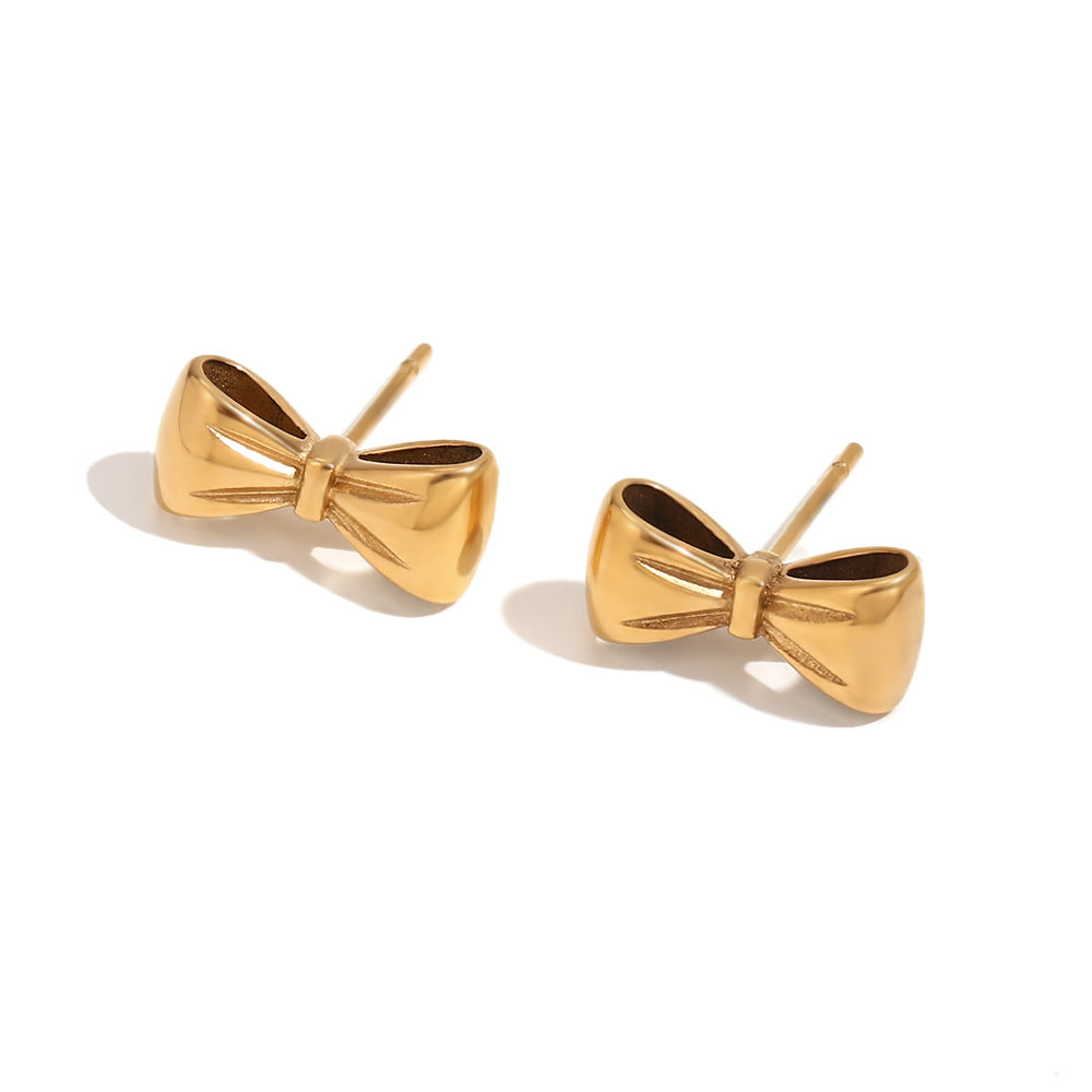 Minimalist Fashion Bow Knot Stainless Steel Necklace for Women with 18K Gold Plating