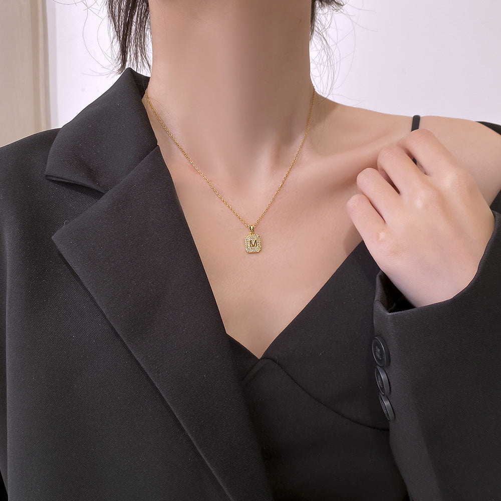 Minimalist M-Shaped Clavicle Necklace in Titanium Steel with Plated Finish for Women