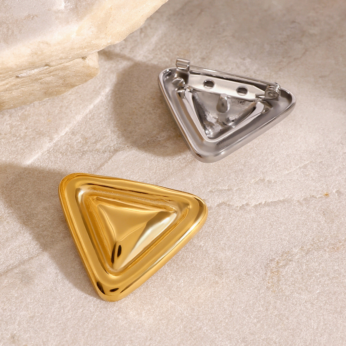 Minimalist Geometric Triangle Plated Stainless Steel Brooch for Women