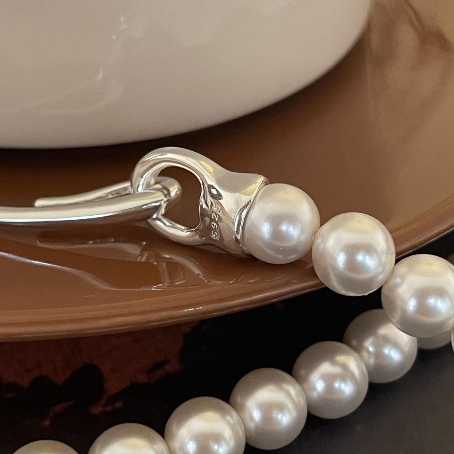 Minimalist Sweet 925 Sterling Silver Round Geometric Braided Pearl Necklace
