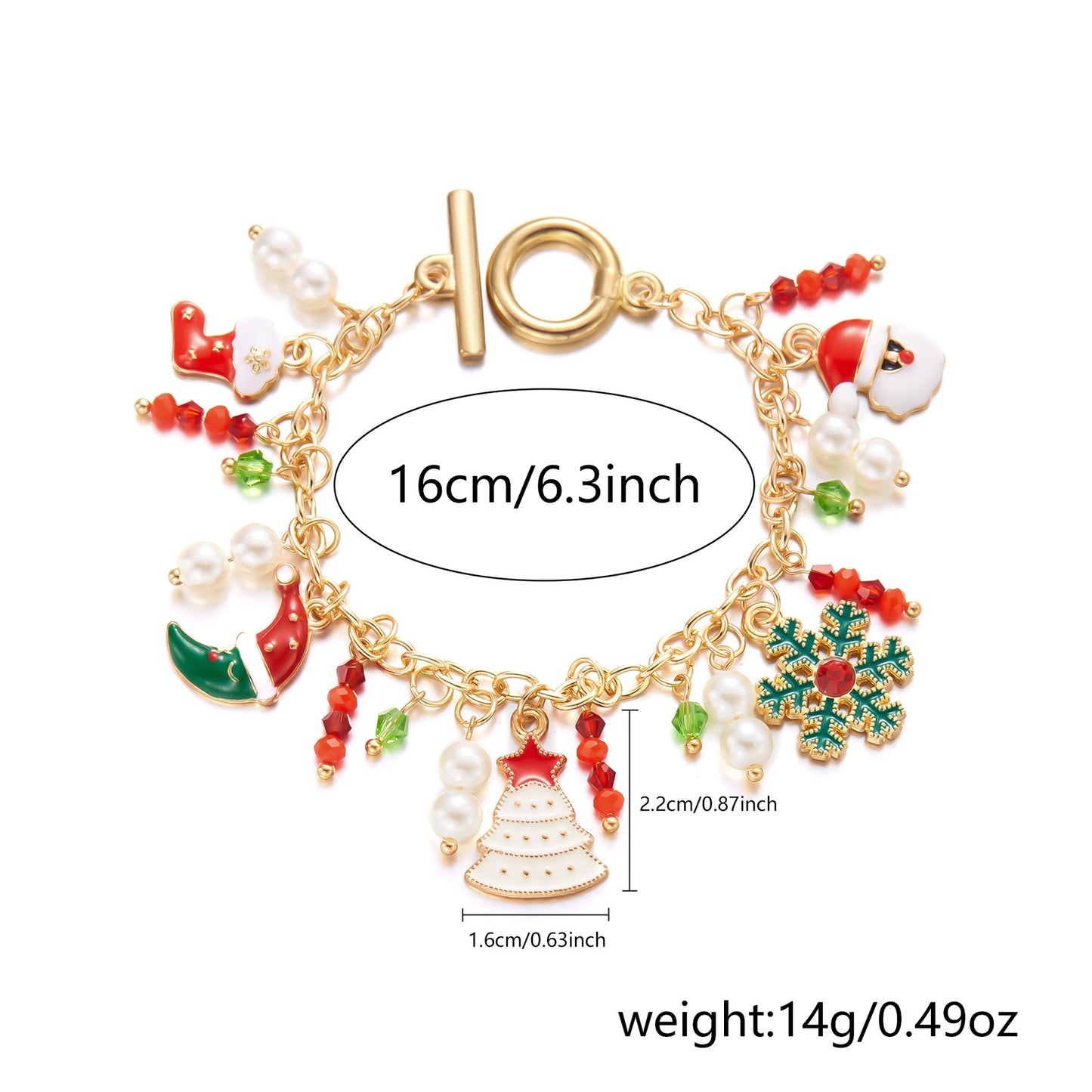 Bracciale con ciondoli natalizi festivi di Babbo Natale e fiocchi di neve per donne, gioielli artigianali in lega per le feste