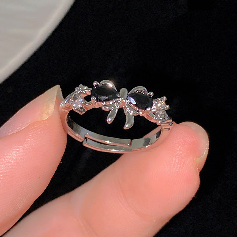 Minimalist Sweet Colorful Crown Flower Bow Teardrop Brass Ring with Cubic Zirconia Inlay for Women