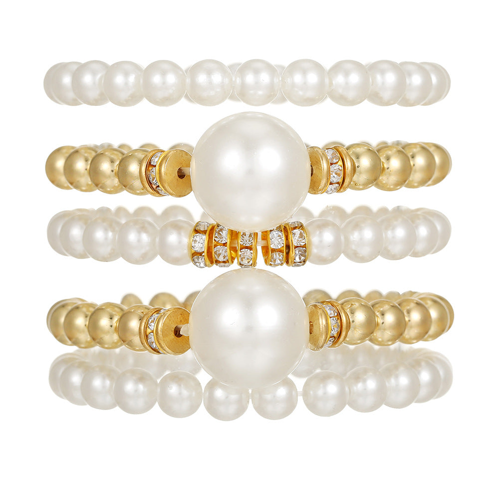Irregular Geometric Baroque Imitation Pearl and Crystal Beaded Bracelet for Women