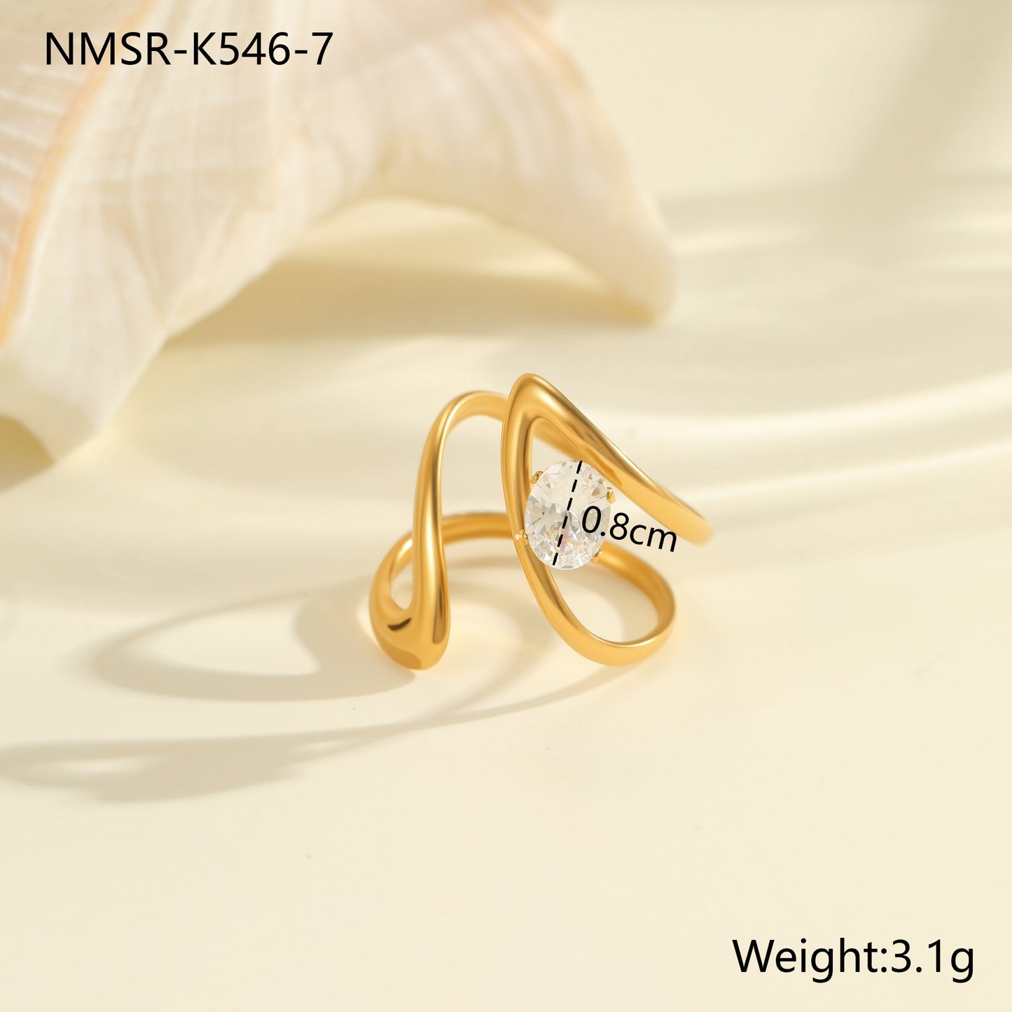 Anillo Minimalista Geométrico de Acero Inoxidable con Baño de Oro de 18K y Detalles de Zirconia para Mujer