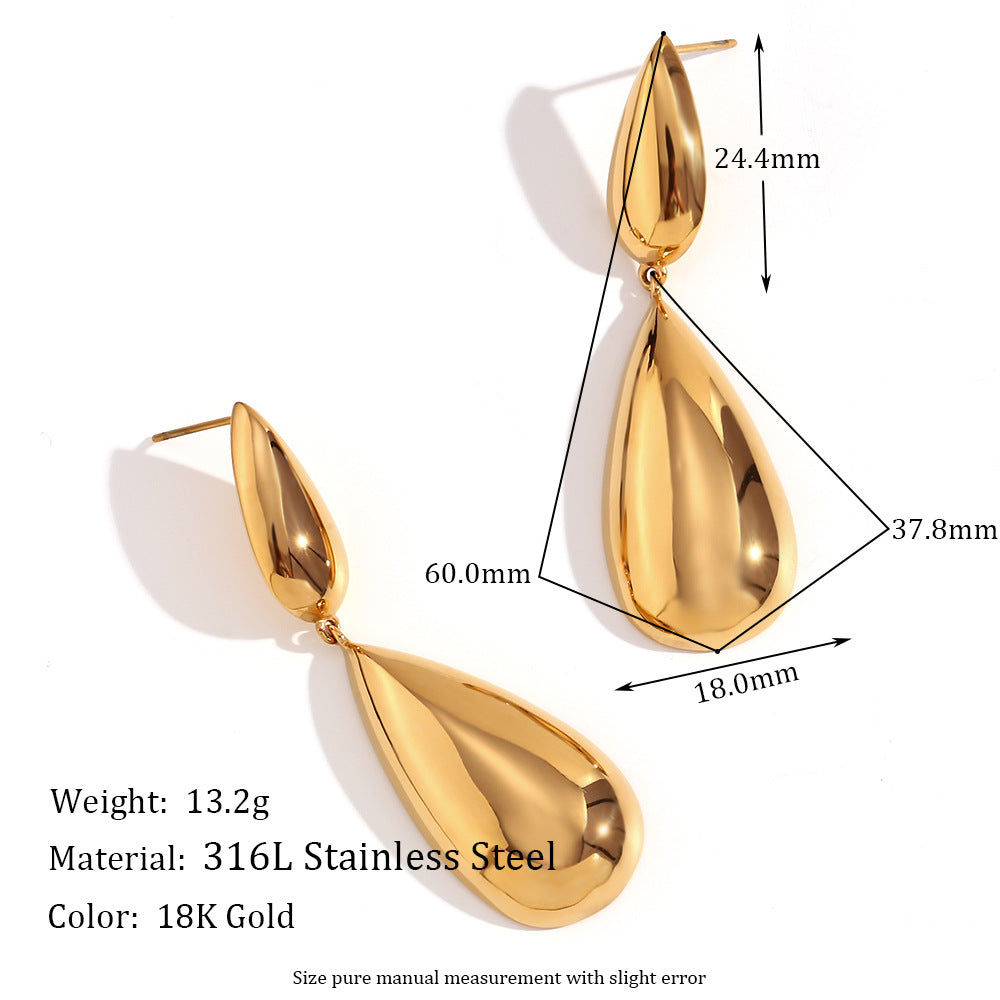 Fashionable French Vintage Geometric Stainless Steel 18K Gold Plated Asymmetrical Teardrop Dangle Earrings for Women