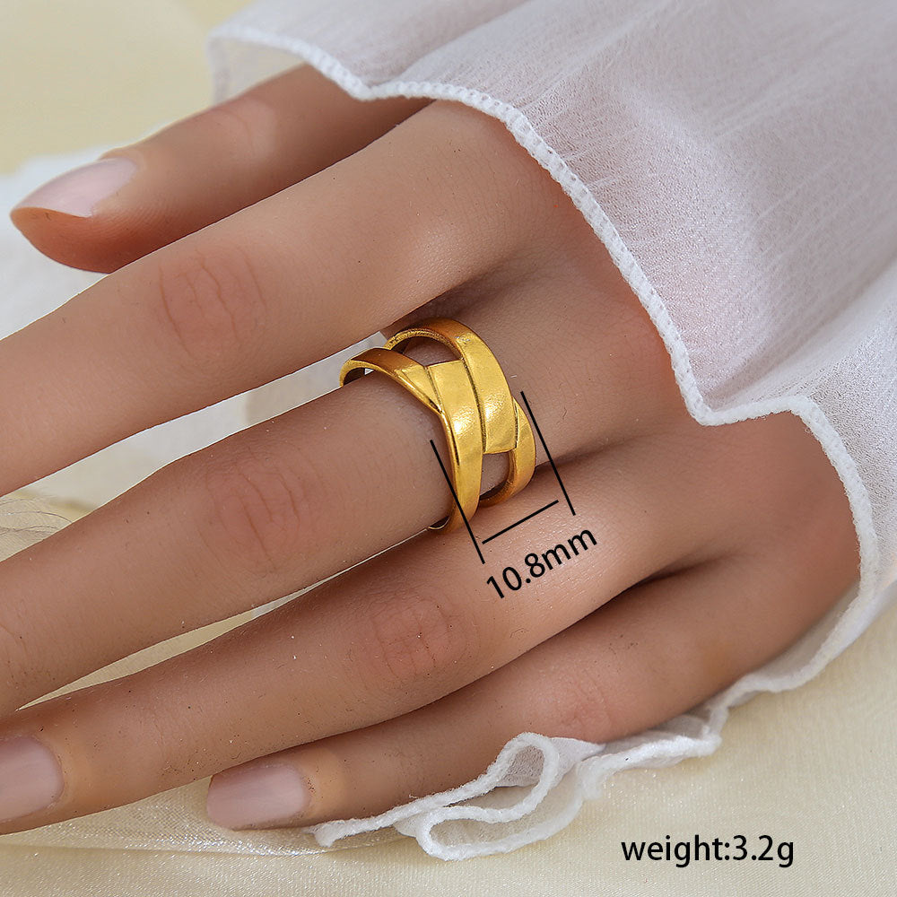 Anello Minimalista a Forma di Foglia in Acciaio Inossidabile Placcato Oro 18K da Donna e da Uomo