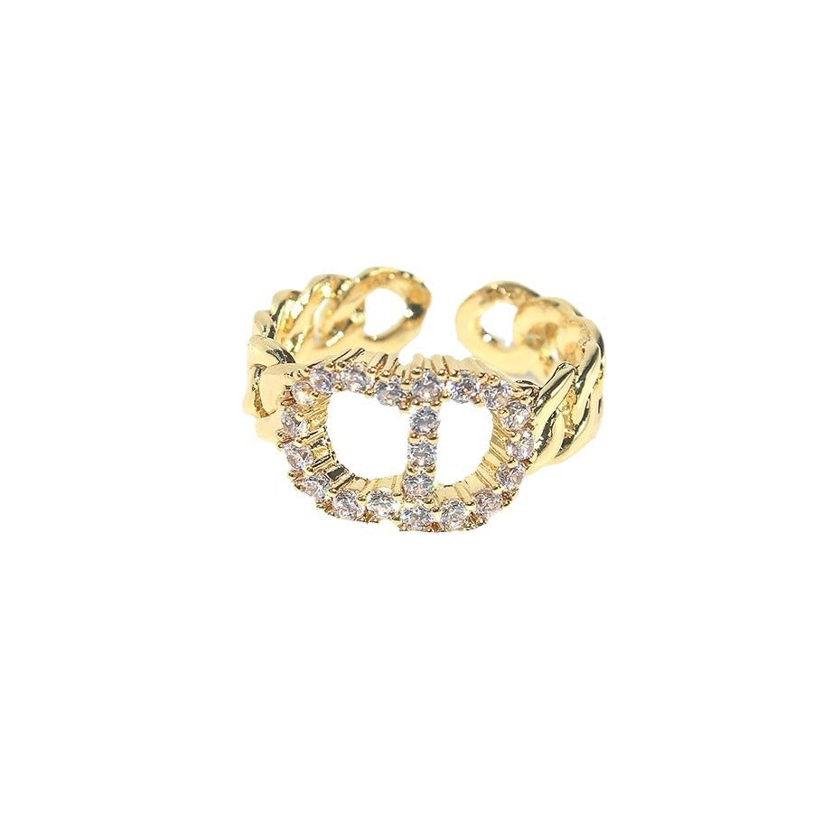 Minimalist Letter-Shaped Copper Ring with Real Gold Plating for Women Fashion Jewelry