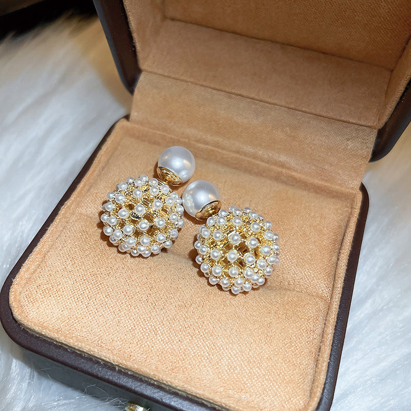 Eleganti Orecchini a Perno da Donna in Stile Francese Vintage con Zirconi Geometrici e Perle Imitazione