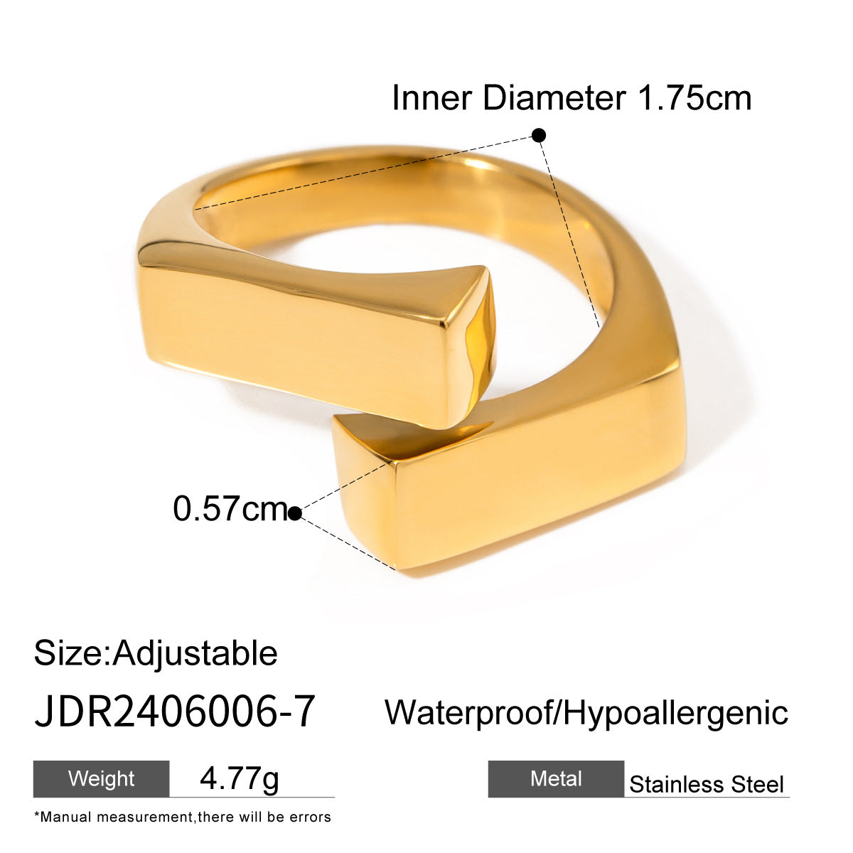 Anello di lusso geometrico con strass in acciaio inossidabile placcato oro 18 carati, gioielli alla moda da donna