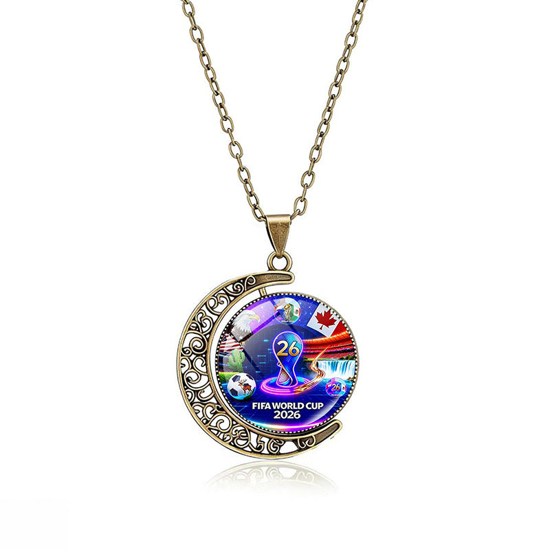Casual Double-Sided Rotating Moon Geometric Crystal Pendant Plated Alloy Necklace Unisex Multi-Layer Cable Chain