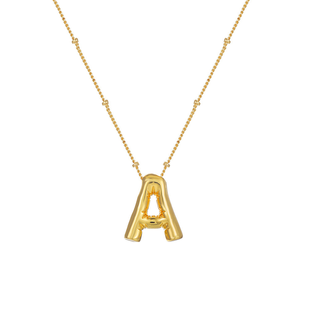 18K Gold Plated Heart Letter Necklace Minimalist Polished Brass Pendant Cable Chain for Women
