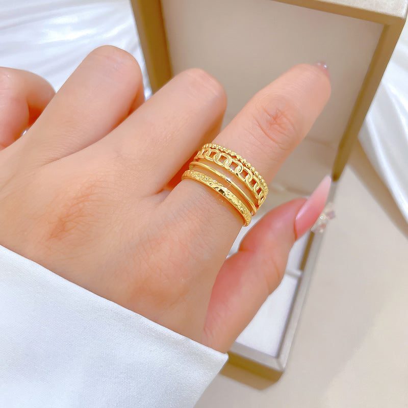 Minimalist Sweet Gold Plated Brass Crown Ring Adjustable Open Band for Women Couples