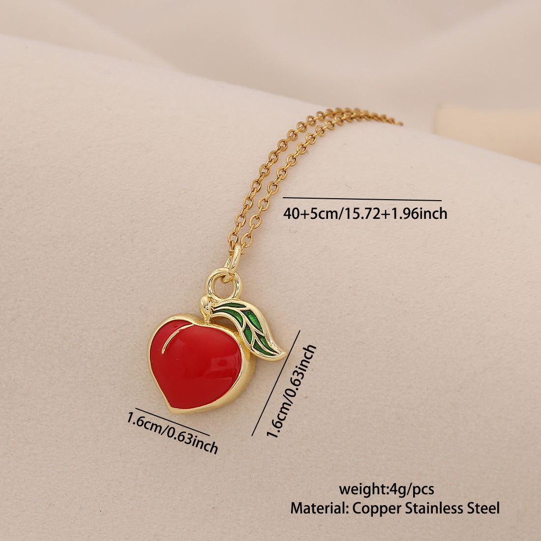 Bonito Collar Colgante de Fresa y Cereza para Mujer, Cadena en O de Acero Inoxidable con Acabado Esmaltado, Collar con Medallón en Forma de Fruta