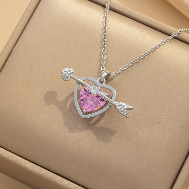 Minimalist Heart-Shaped Titanium Steel Pendant Necklace with Rhinestone Accents for Women, Hypoallergenic Plated Locket Chain Jewelry