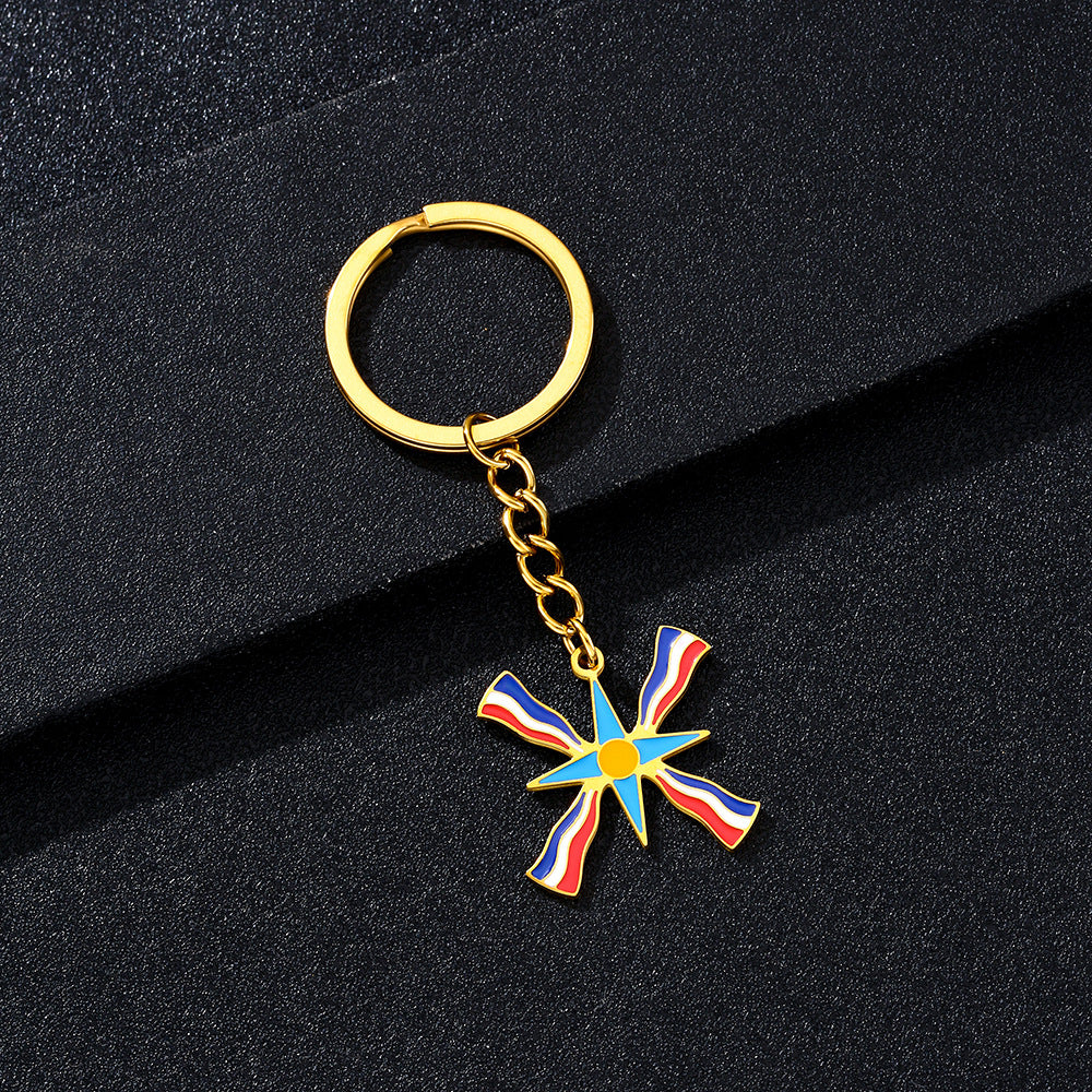 Llavero con Colgante de la Bandera Asiria en Acero Inoxidable para Hombres y Mujeres, Accesorio de Moda
