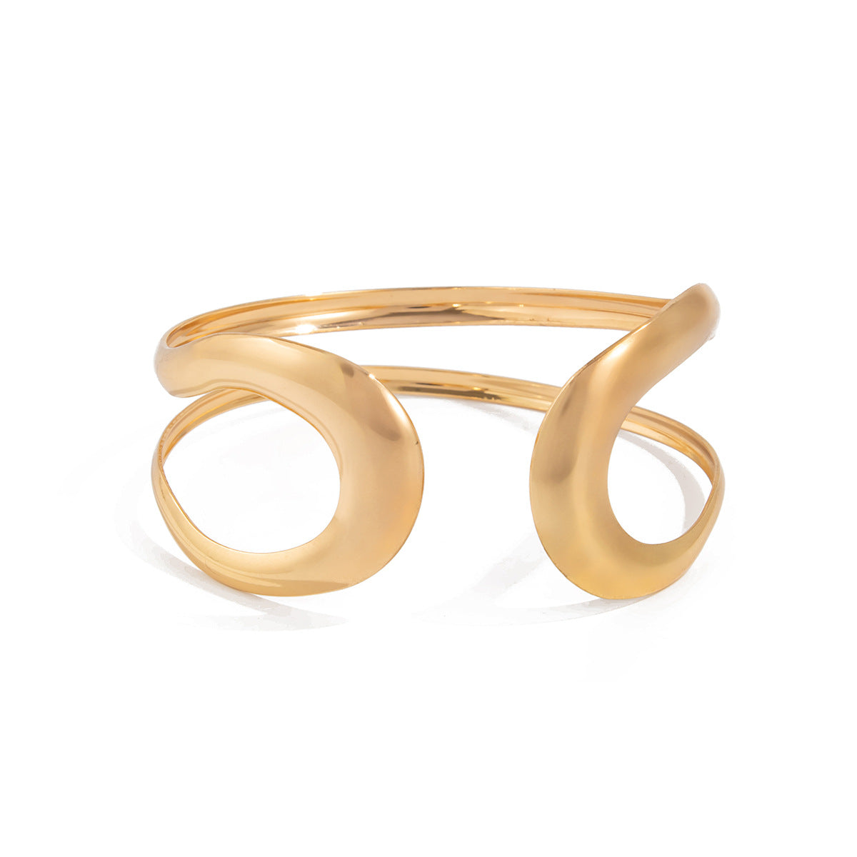 Bracciale aperto asimmetrico minimalista per donna con design a goccia geometrica cava in metallo placcato