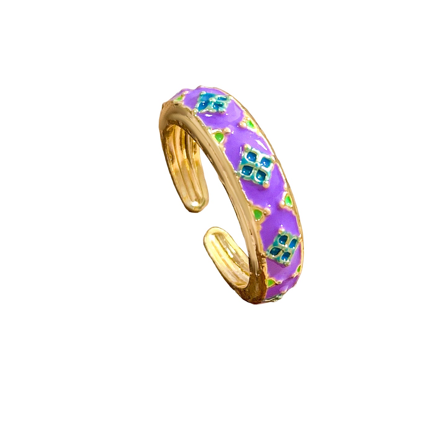 Vintage Sweet Geometric Floral Gold Plated Brass Adjustable Ring for Women