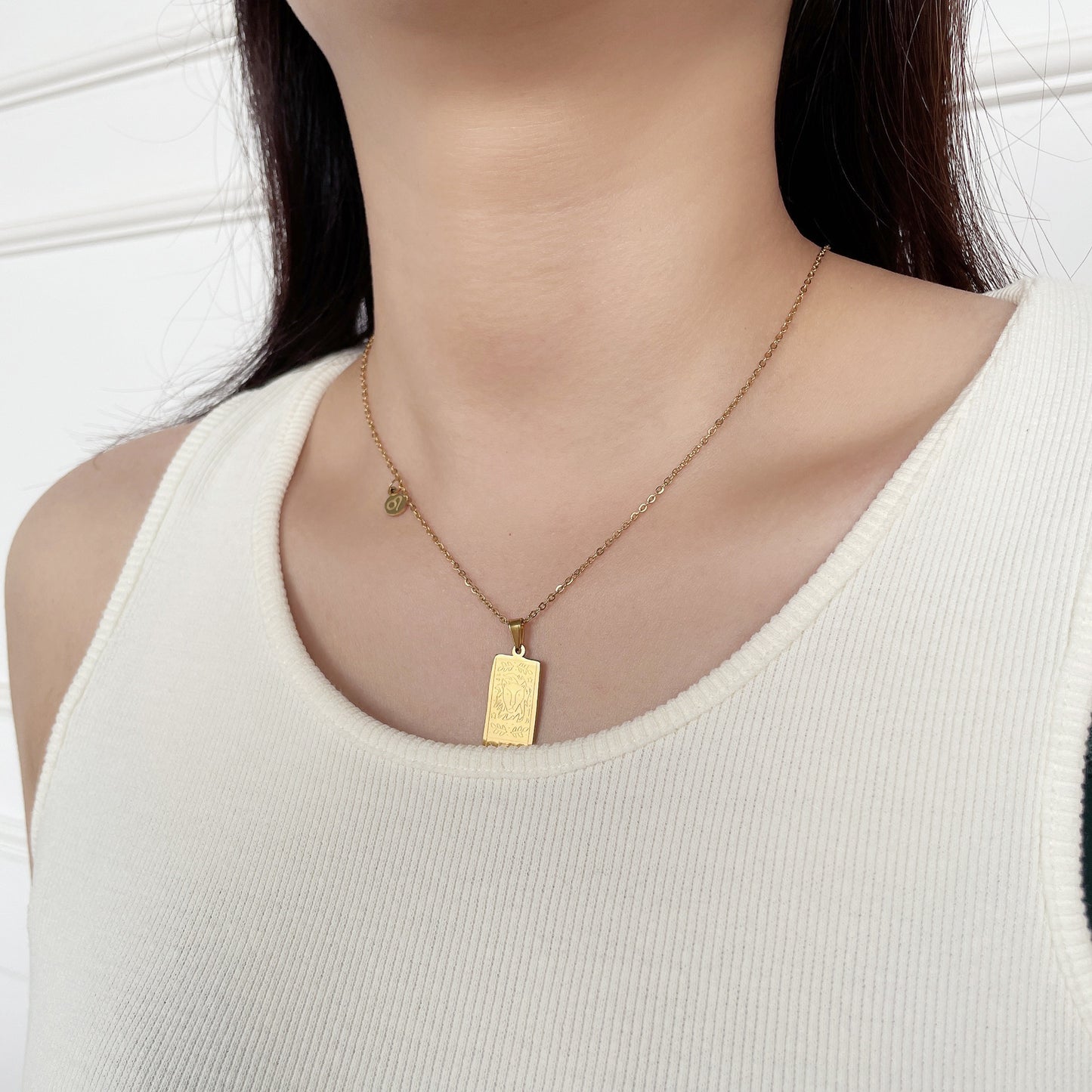 Vintage Geometric Square Titanium Steel Necklace with Alloy Pendant on Ball Chain