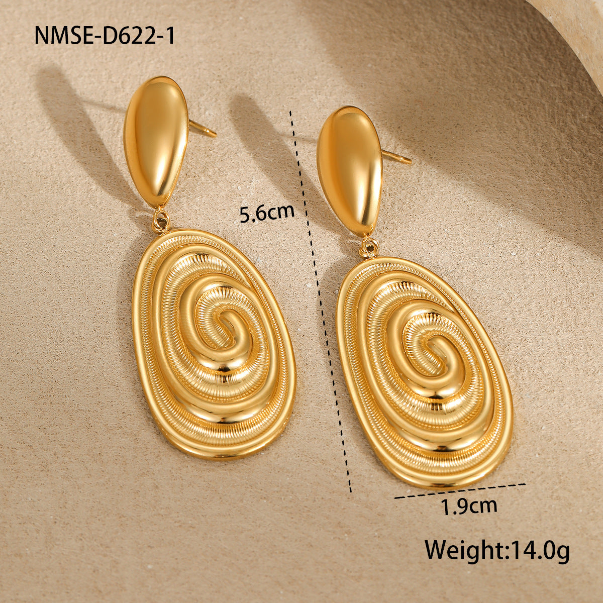 Orecchini da donna ovali a forma di conchiglia in stile vintage francese, in acciaio inossidabile con finitura galvanizzata e design a trama irregolare
