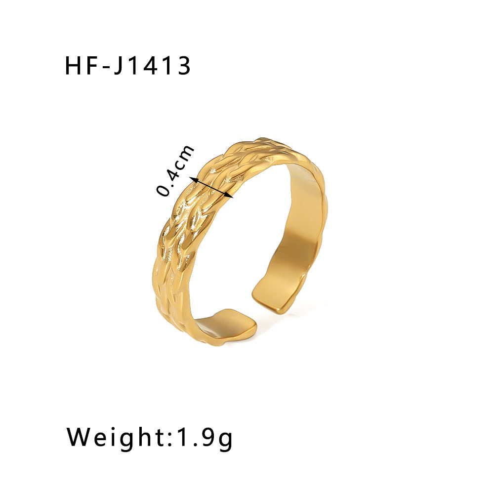 Minimalist Instagram Style Geometric Hollow Leaf and Floral Titanium Steel Ring with 18K Gold Plating for Women