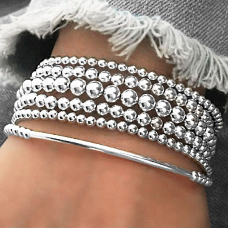 Set di Bracciali Artigianali da Donna in Metallo con Perline, Stile Geometrico e Dettagli Circolari