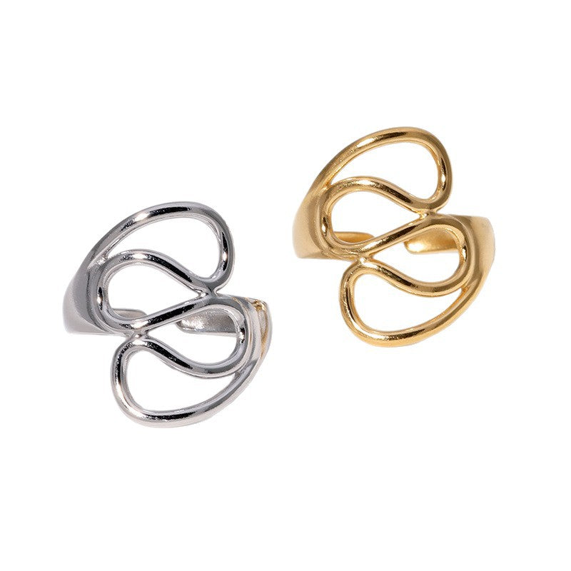 Minimalist Geometric Stainless Steel Ring with Plated Finish for Women, Hypoallergenic Adjustable Open Band