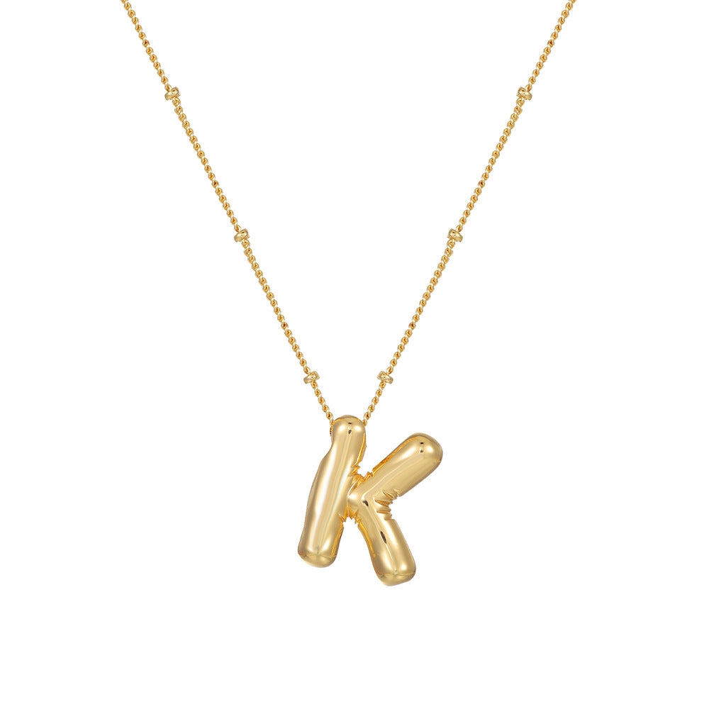 18K Gold Plated Heart Letter Necklace Minimalist Polished Brass Pendant Cable Chain for Women