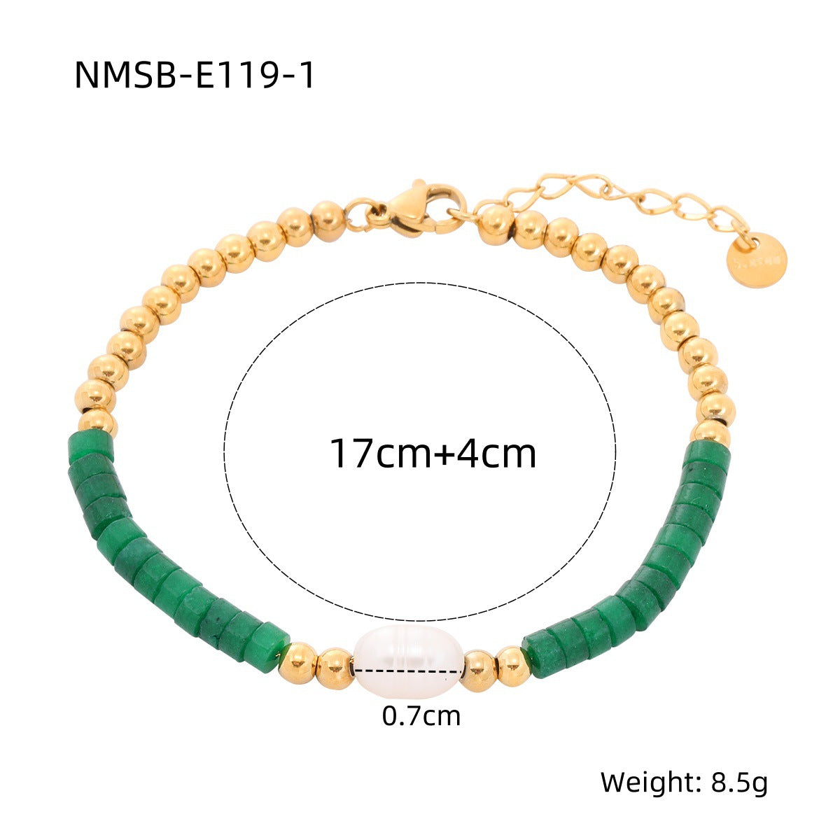 Bohemian Style Geometric Green Natural Stone and Pearl Bracelet in Titanium Steel with Plated Finish for Women