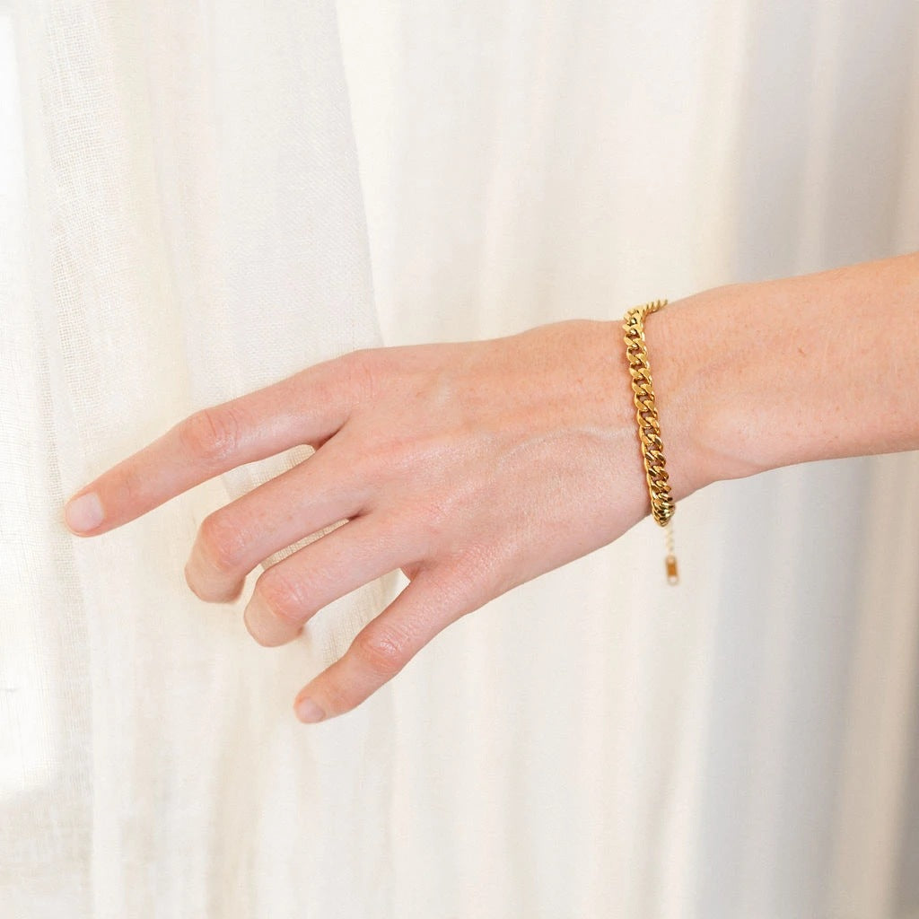 Ins Style Geometric 18K Gold Plated Stainless Steel Miami Cuban Chain Bracelet for Women