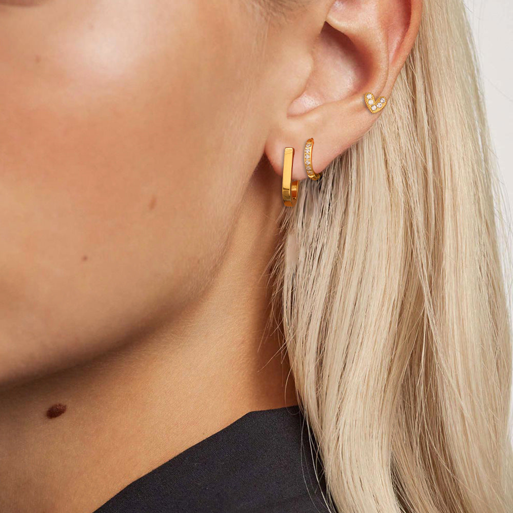 Pendientes de acero inoxidable en forma de U minimalistas con incrustaciones de circonita para mujer