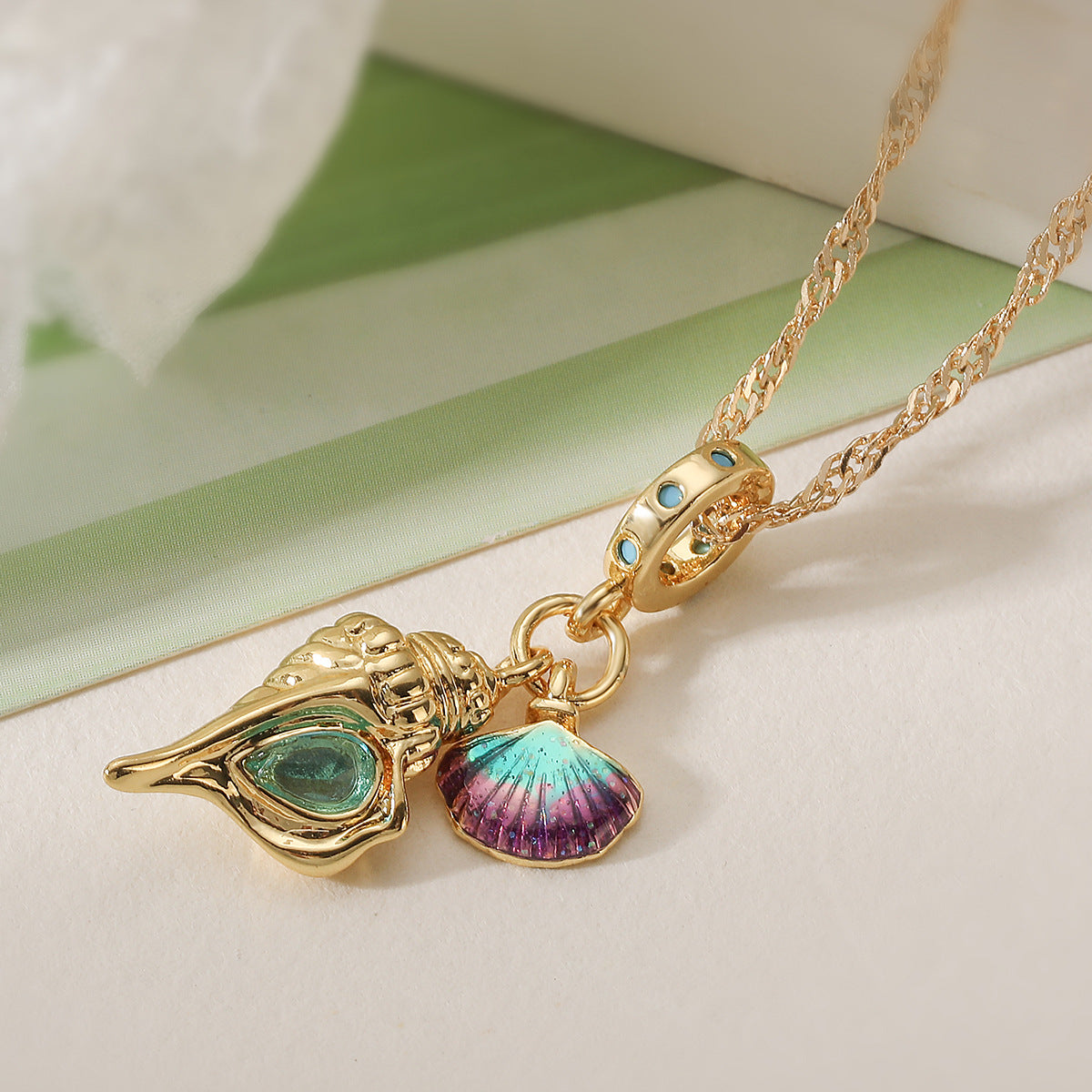 Minimalist Geometric Brass Gold Plated Cubic Zirconia Pendant Necklace for Women