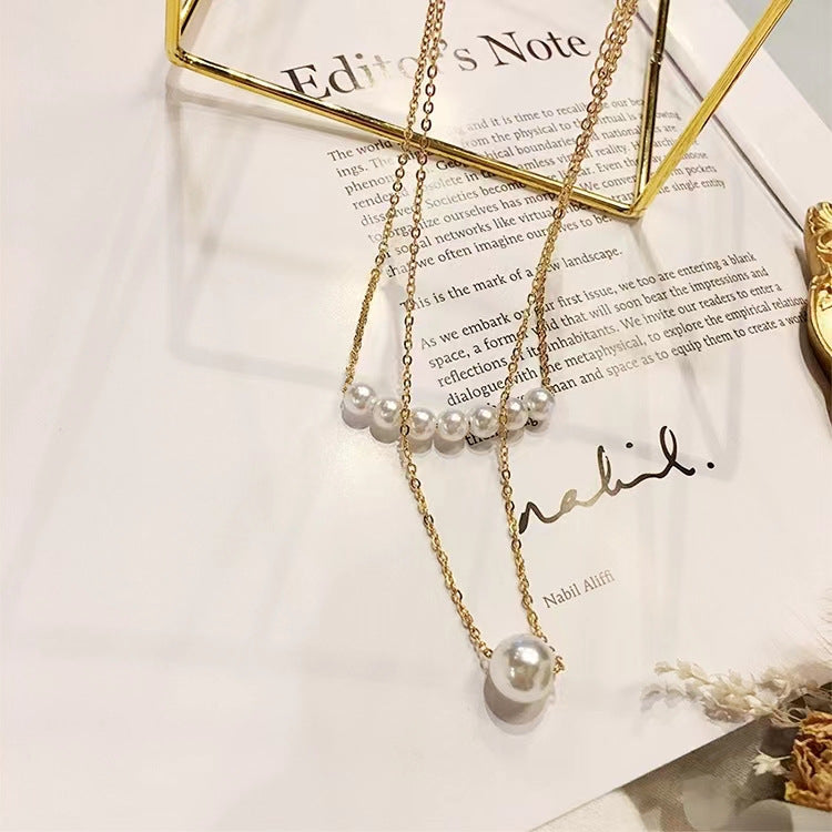 Collana da donna a doppio strato con catena a O, in acciaio al titanio, geometrica, minimalista, con intarsio in strass, girocollo
