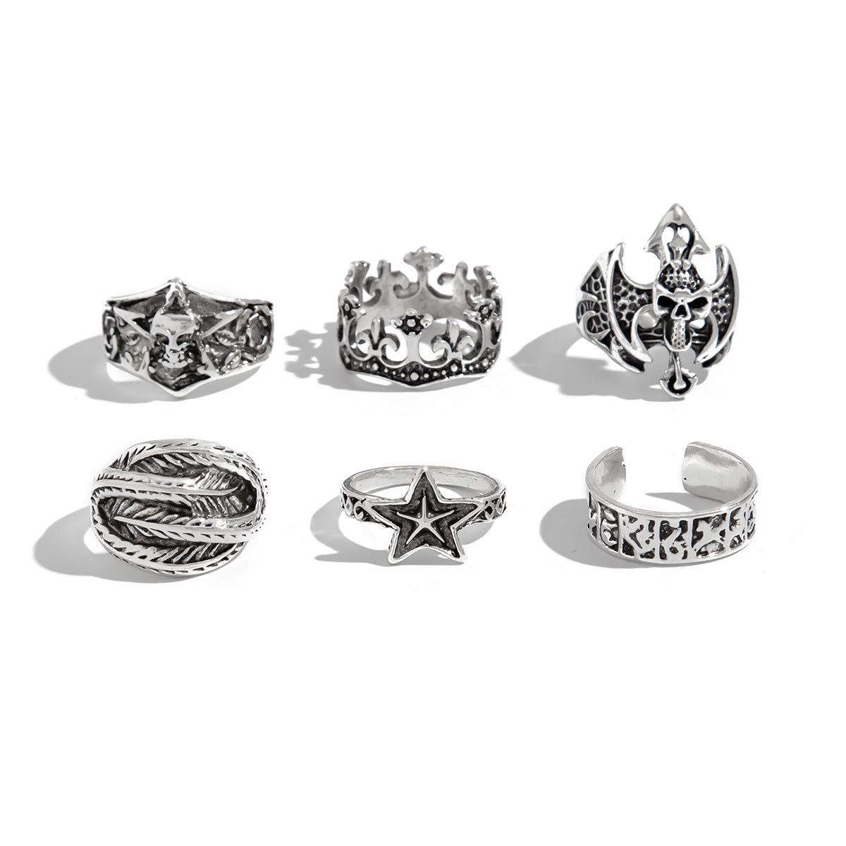 Vintage Punk Hip-hop Geometric Bat Alloy Ring Set for Couples