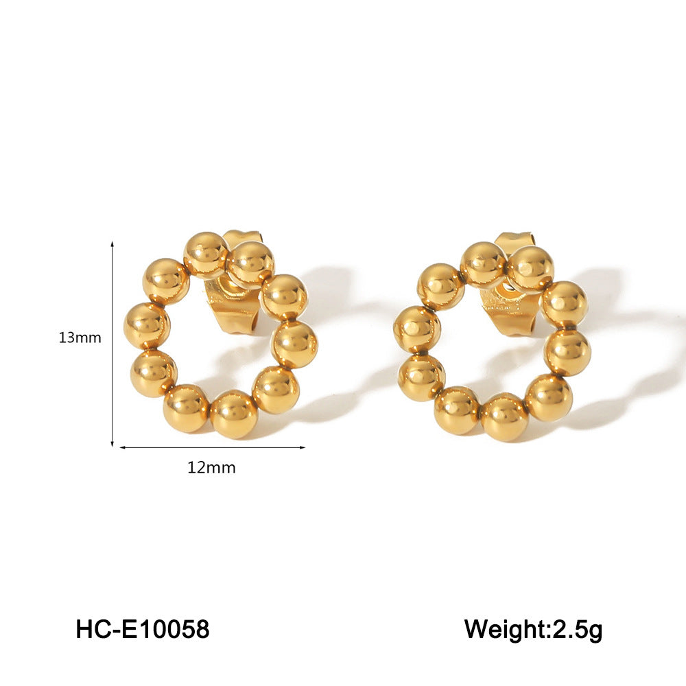 Minimalist Geometric Hollow Beaded Titanium Steel Earrings for Women Hypoallergenic Plated Fashion Studs