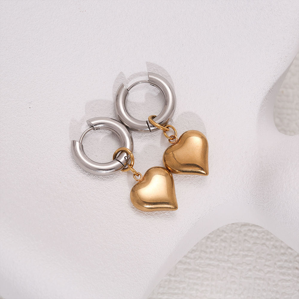 Orecchini a perno con cuore in acciaio inossidabile minimalista con finitura placcata per donna, pendenti staccabili di lusso leggeri