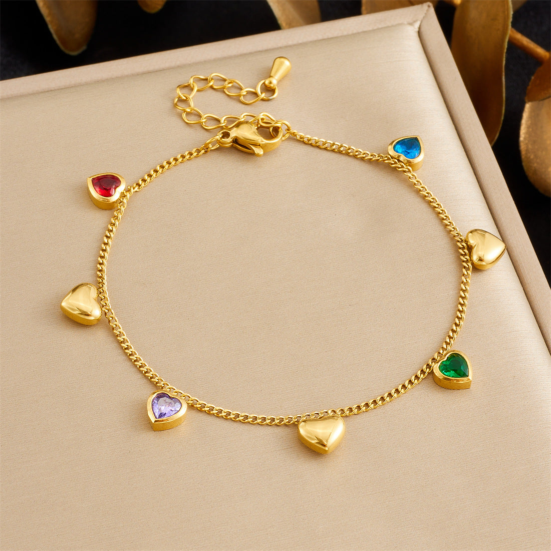 Minimalist Sweet Stainless Steel Drip Oil Plated Heart Floral Fruit Rhinestone Bracelet
