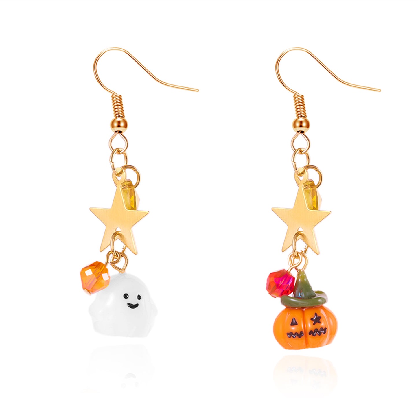 Orecchini a tema Halloween, dolci e grintosi, con ciondoli irregolari a forma di fantasma, zucca, luna e stella in lega di zinco con finitura galvanica