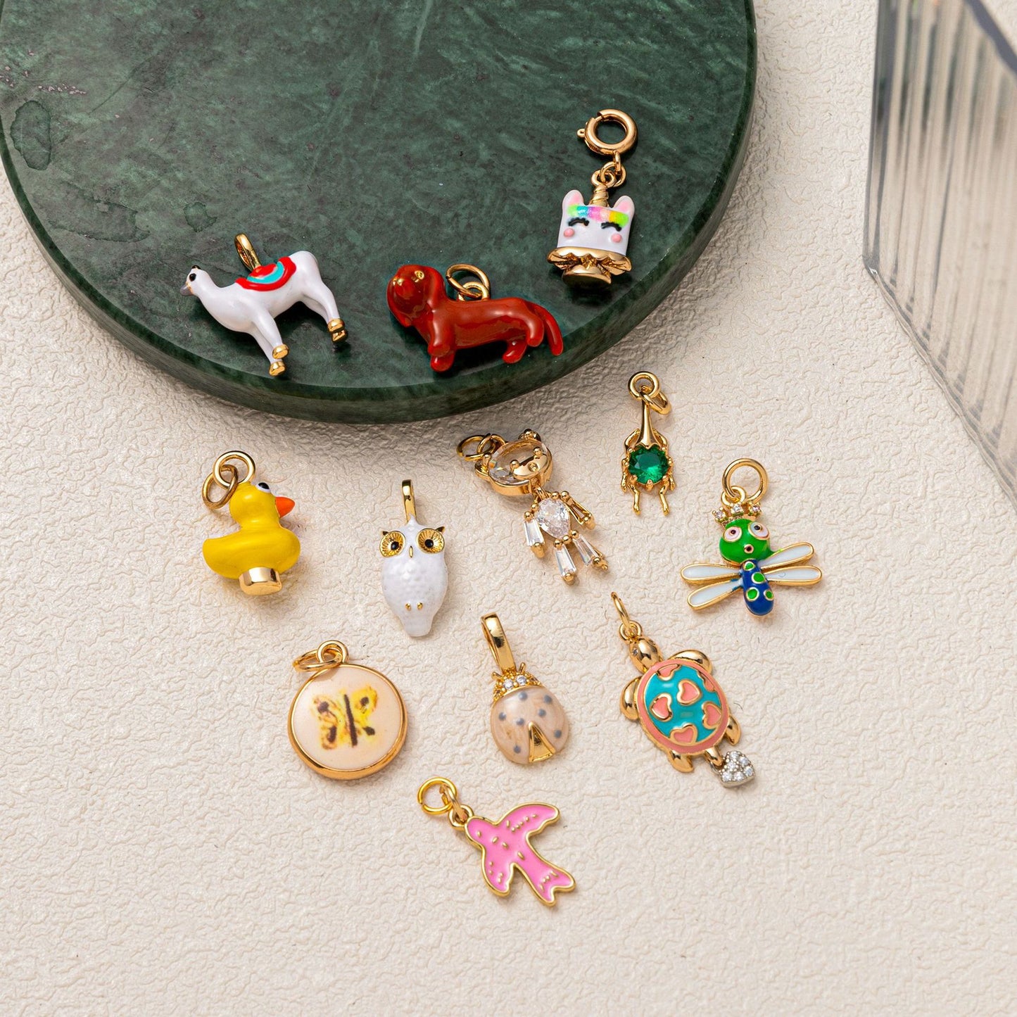 Minimalist Luxury 18K Gold Plated Brass Animal Pendant with Cubic Zirconia Charm Bar for Unisex