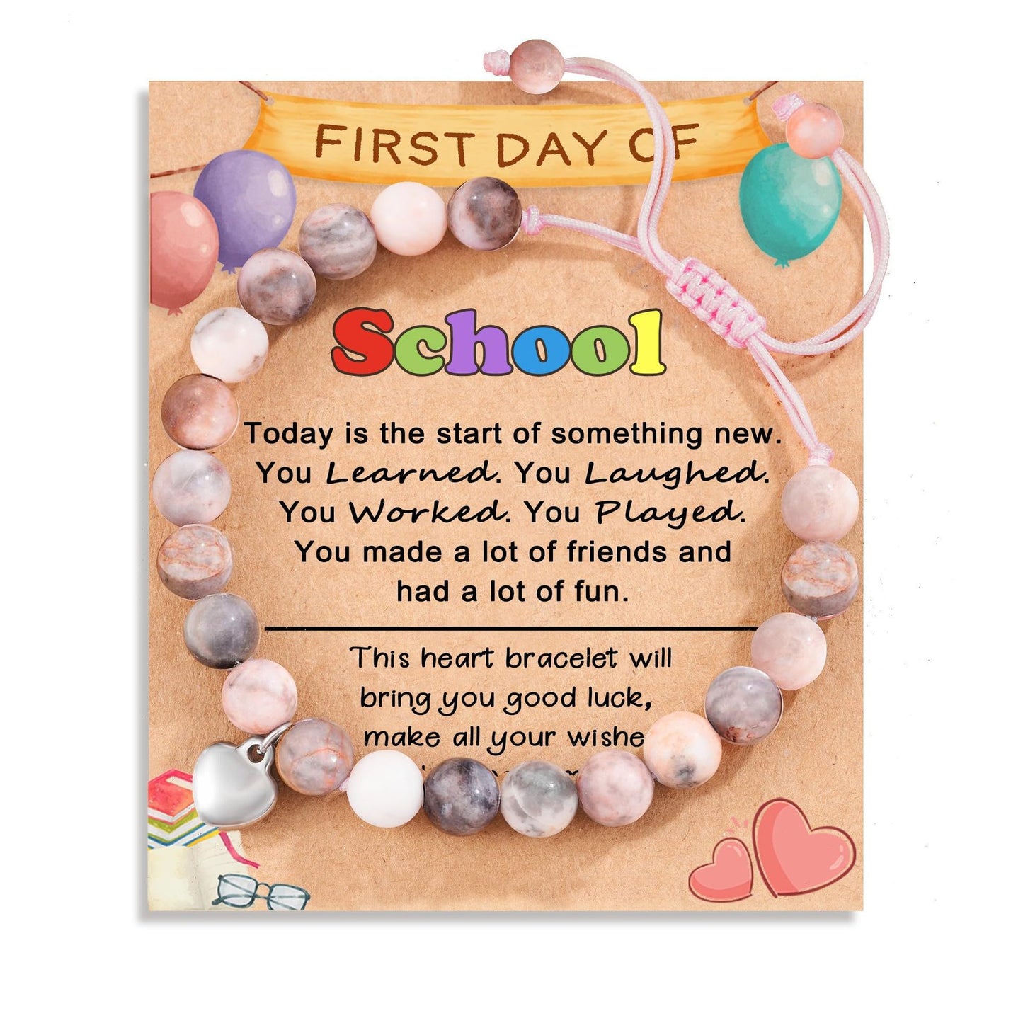 Handmade Geometric Heart Zebra Print Natural Stone Beaded Bracelet Unisex Fashion Jewelry