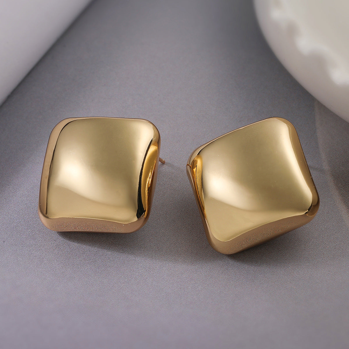 Minimalist 18K Gold Plated Square Geometric Brass Stud Earrings