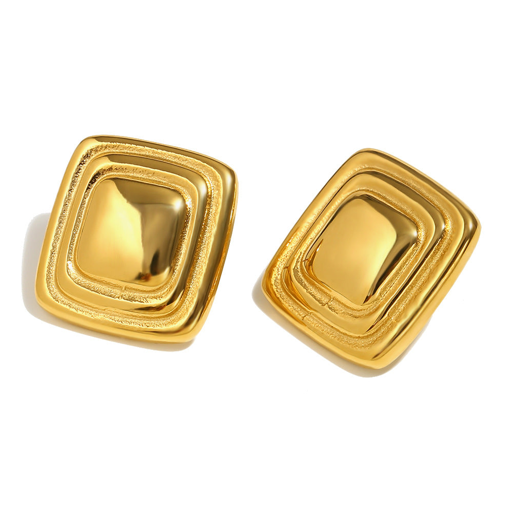 Geometric Square Frame Stud Earrings for Women in Stainless Steel with 18K Gold Plating
