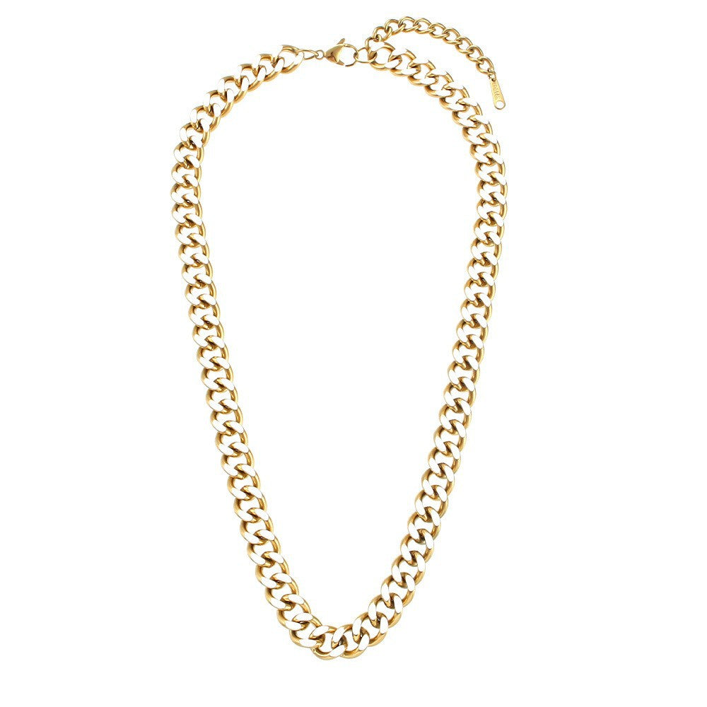 Collana pendente geometrica minimalista in acciaio inossidabile con placcatura in oro 18 carati su catena a maglia cubana