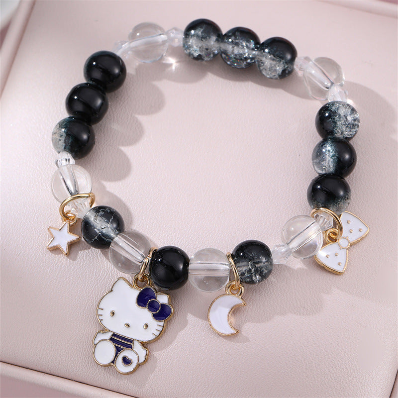 Linda pulsera infantil con temática de princesa, cuentas redondas y detalles de cristal transparente para niñas de 6 a 10 años