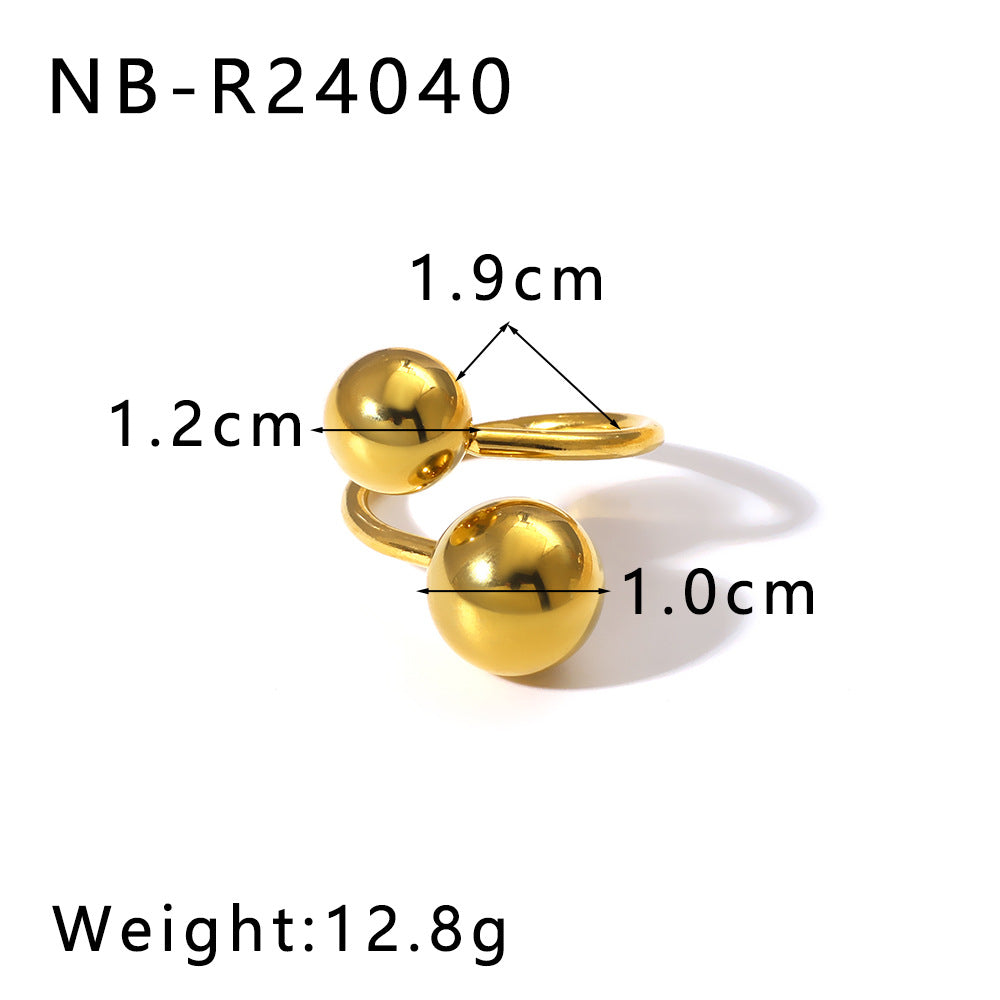 Minimalist Geometric Stainless Steel Ring with Polished Ball Accent and Asymmetrical Design for Unisex Wear