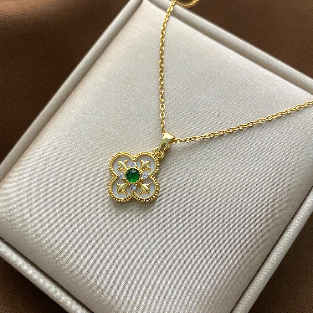Minimalist Floral-Shaped Titanium Steel Pendant Necklace with Plated Finish for Women and Men, O-Chain Locket Style Jewelry