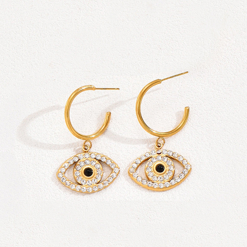 Fashionable Evil Eye Pendant Necklace Set with Zircon Inlay in Alloy for Women Including Earrings Ring and Bracelet